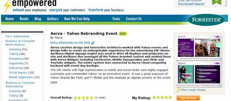 Forrester's Groundswell Awards, Aerva Yahoo Rebranding Event